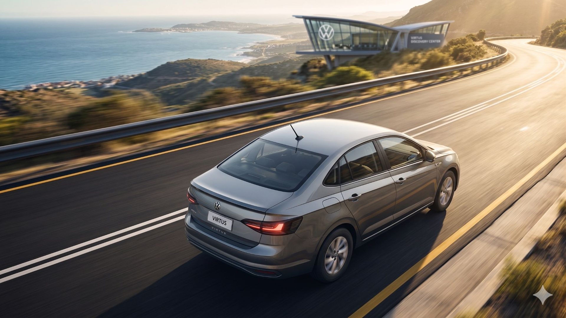 Volkswagen Virtus Trendline — Virtus exterior en ruta costera