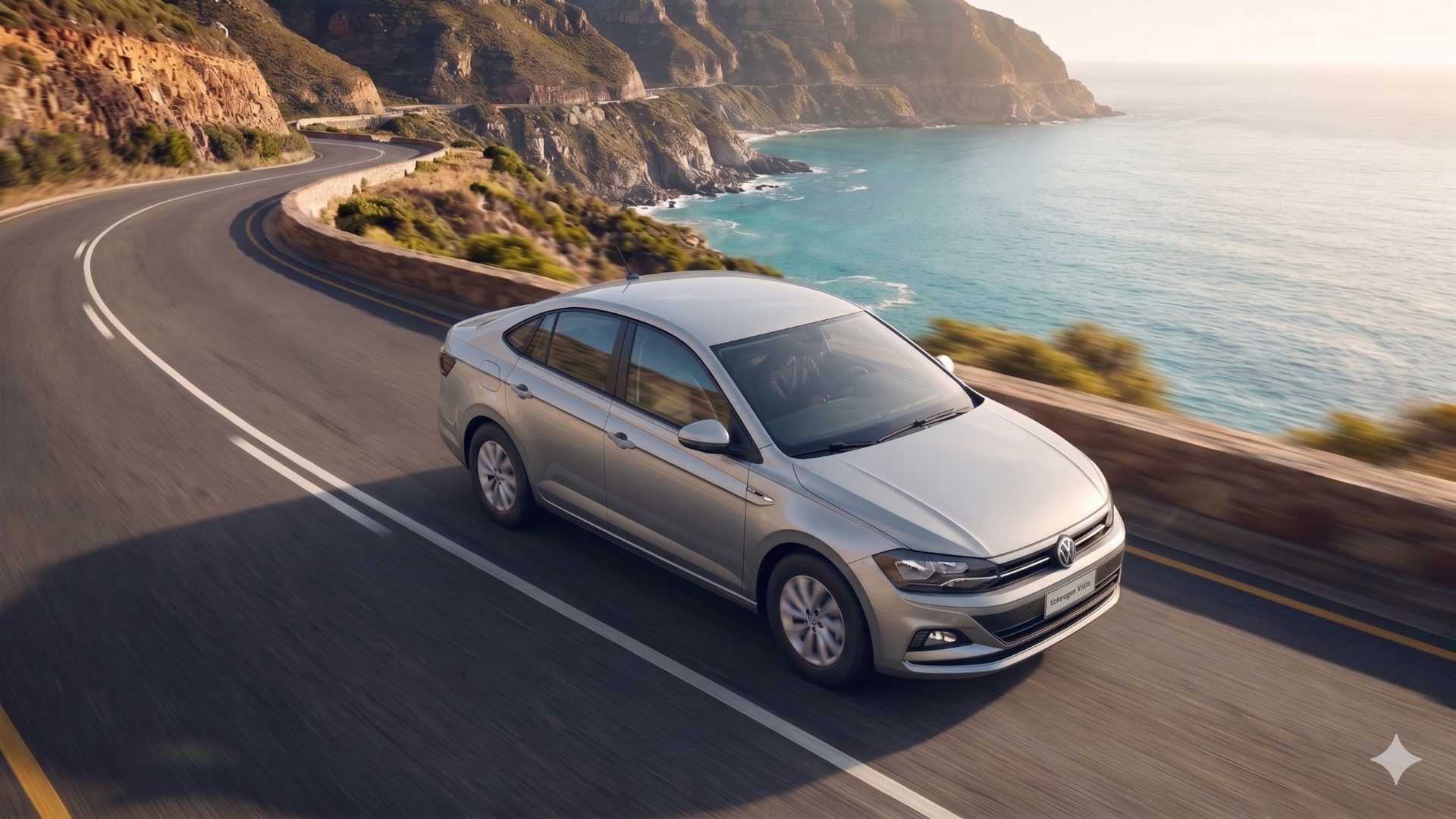 Volkswagen Virtus plateado en carretera