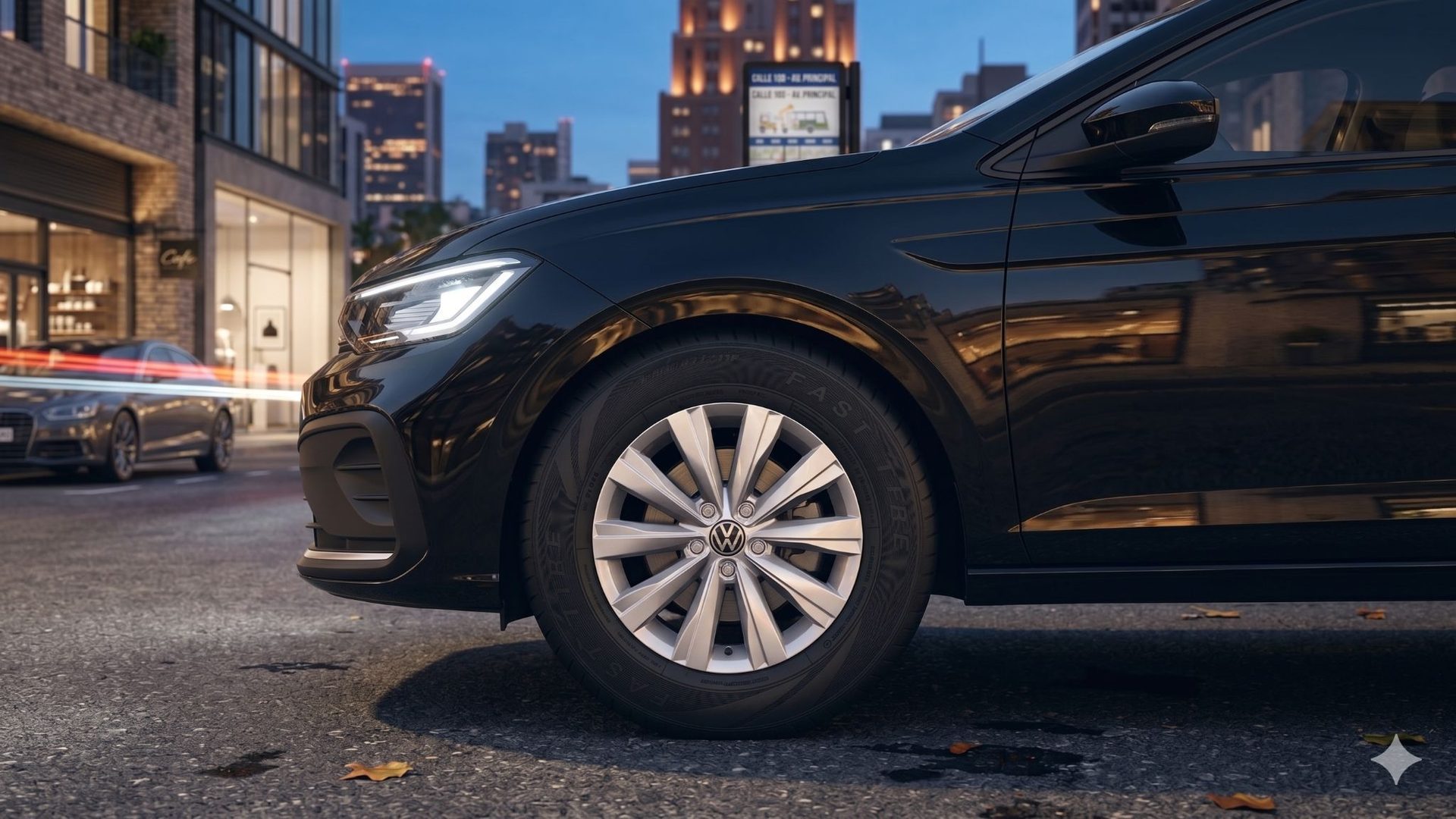 Volkswagen Virtus Trendline — Virtus negro lateral urbano
